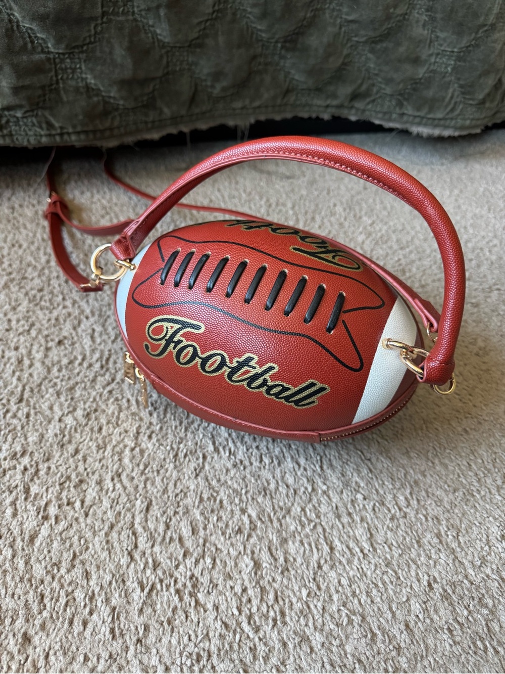 Football Shaped Crossbody Bag in Brown and White